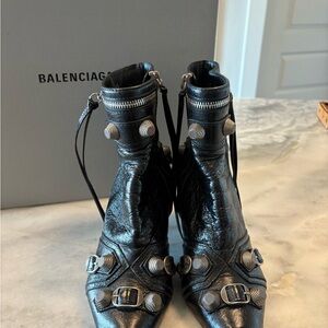 Balenciaga Black Textured Ankle Boots with Silver Accents